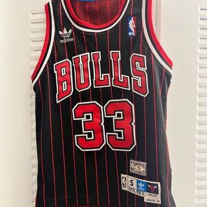 NBA Chicago Bulls Black and Red Jersey with Pinstripes